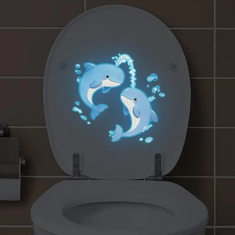 Blue Dolphin Toilet Stickers Removable Luminous Self Adhesive Glow in the Dark Bathroom Wall Art