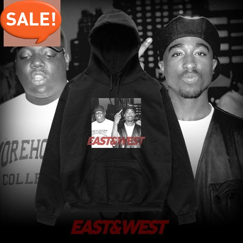 

Западное побережье гангстерский рэп хип-хоп 2пак и The Notorious B.I.G. Свитер с капюшоном с принтом, мужская/женская повседневная толстовка High Street