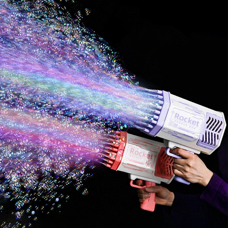 Bubble Gun Kids Toys Rocket 69 Holes Soap Bubbles Machine Gun Shape Automatic Blower With Light Pomperos Outdoor Toy Gifts Party