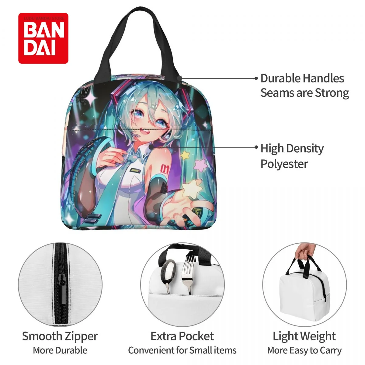 Hatsune Miku Weak Voice Insulated Lunch Bag for School Kids Office Sac Lunch Portable Thermal Cooler Lunch Box Handbag Gift