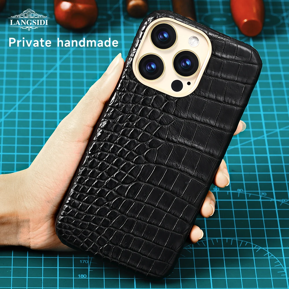 Leather for Magsafe Case for iPhone 16 13 14 15 Pro Max 16Pro 15Pro Luxury Crocodile Stingray Back Cover with Screen Protector