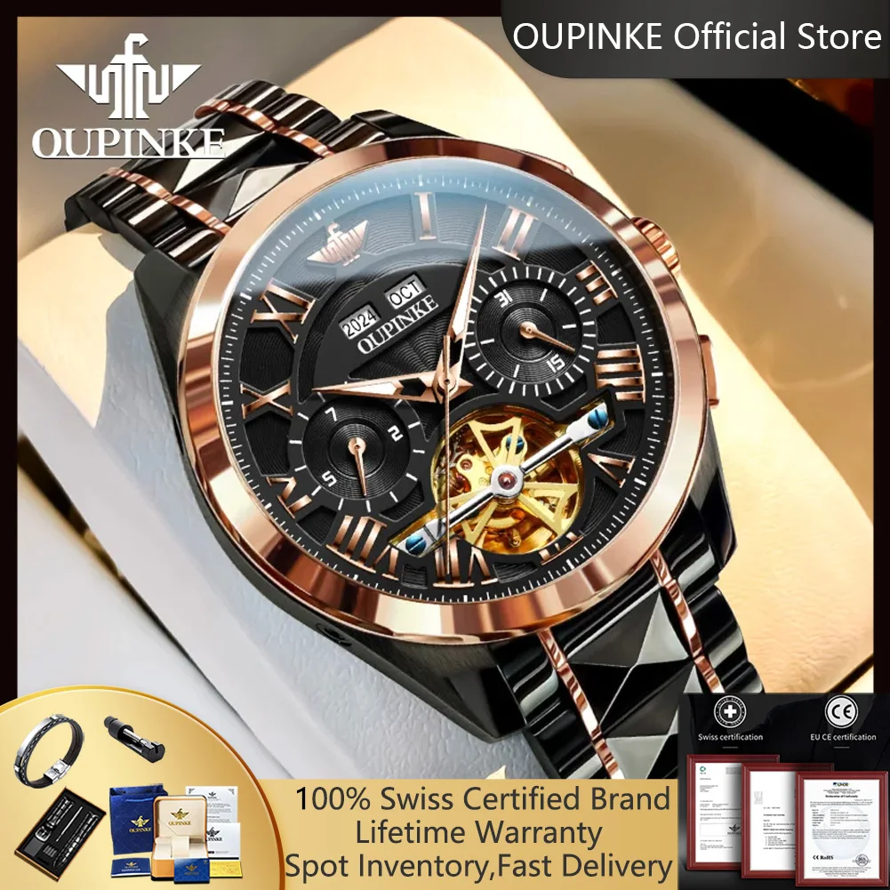 OUPINKE 3236 Hot Sale Man Watch Original Mechanical Watch for Men Waterproof Luxury Brand Skeleton Automatic Men's Wrist Watches