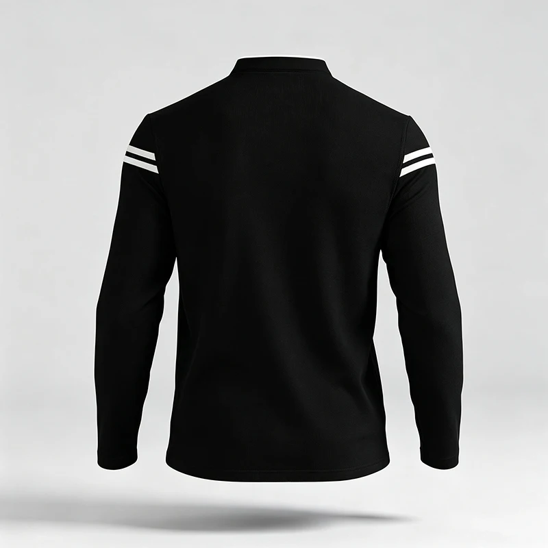 Herren-Polohemd mit langen Ärmeln, im urbanen Stil, mit Stehkragen und Streifenmuster, ideal für den Stadtverkehr und als lässiges Outfit für den Alltag. – Detail 8