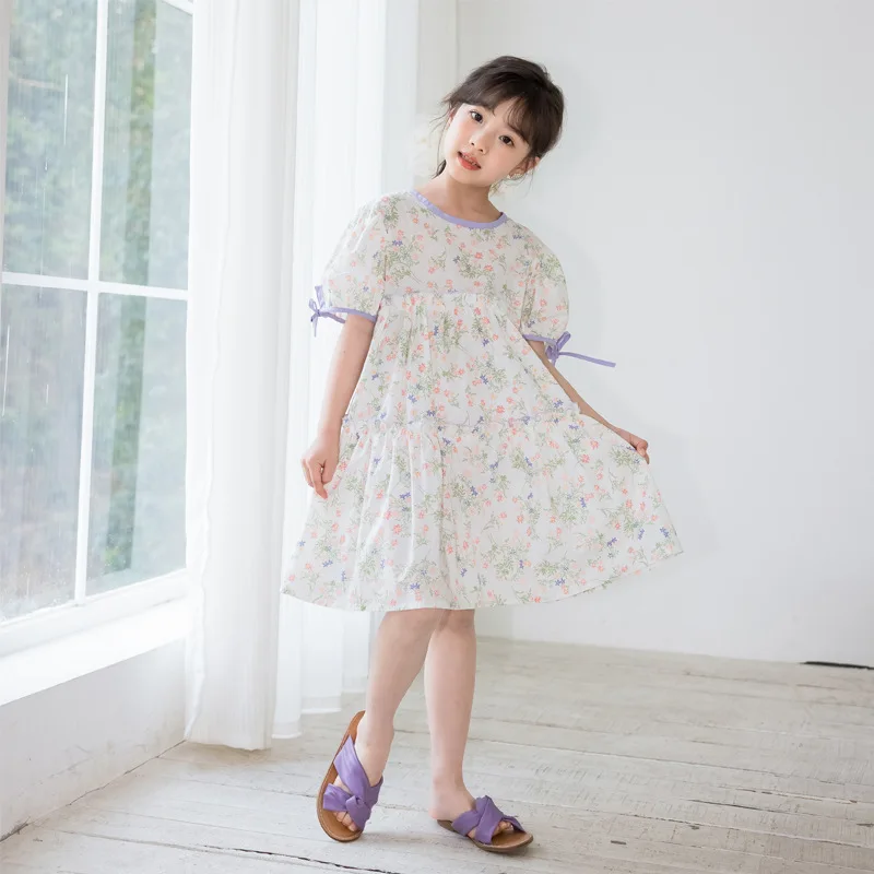 Girls Floral Skirt Women Big Children Dress 2024 Summer Small Fresh Skirt Korean Princess Skirt Cotton Korean Sweet Style