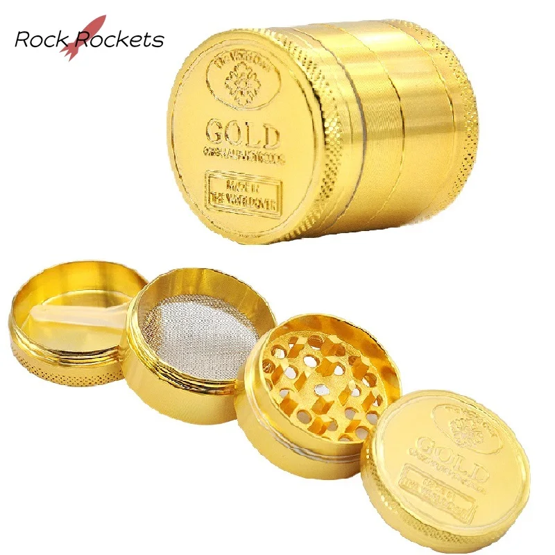 R&R High Qulity 4-layer 40mm Zinc Alloy Tobacco Grinder Manual Gold Metal Herb Grinder Smoking Accessories Gift for Boyfriend