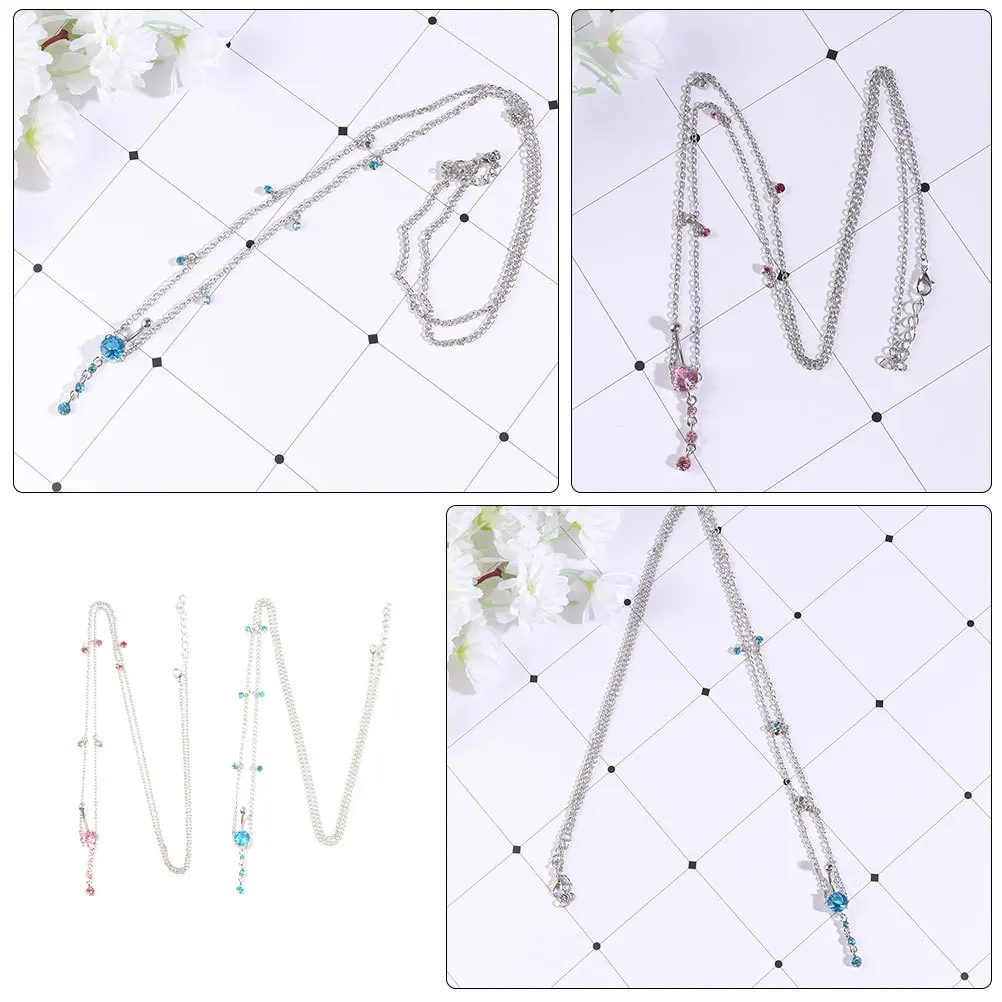 

2Pcs Crystal Zircon Belly Button Ring Chain Rhinestone Waist Chain Beach Body Jewelry Blue Pink Piercing Jewelry