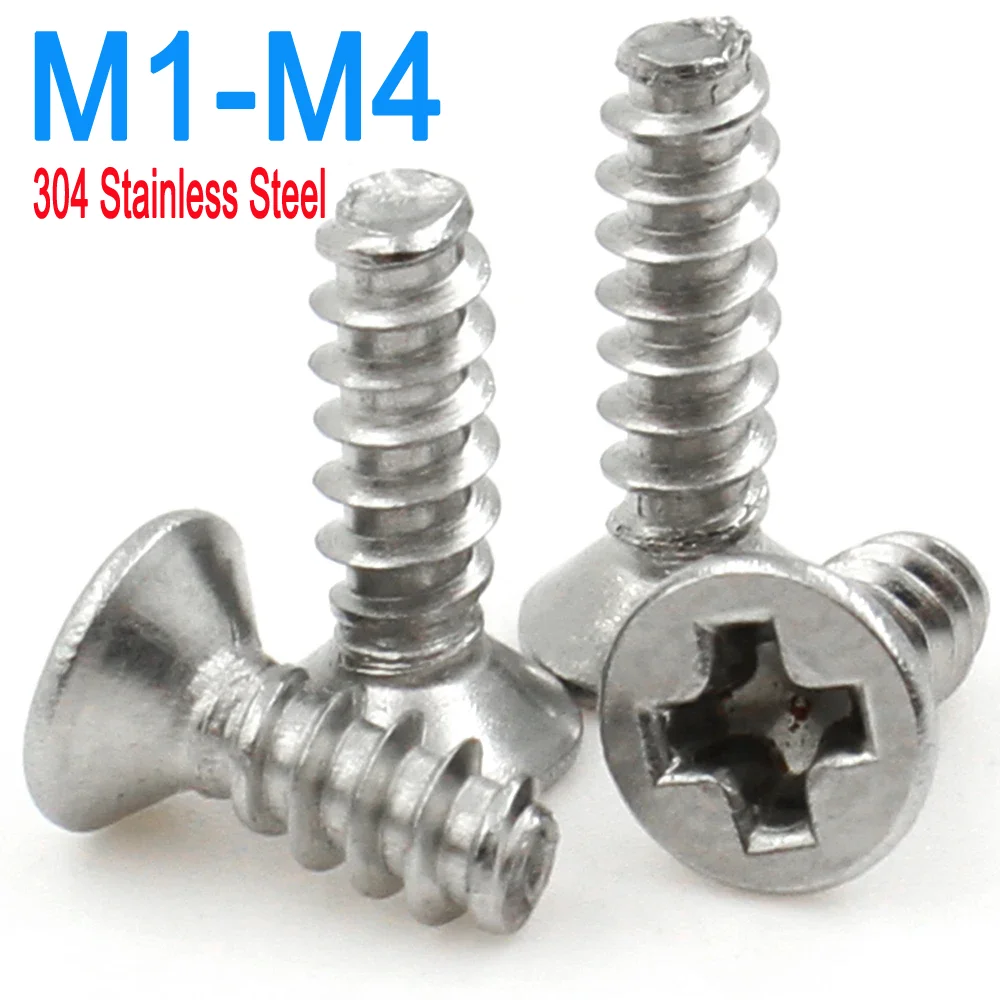 

M1 M1.2 M1.4 M1.7 M2 M2.2 M2.5 M3-M4 304 Stainless Steel Phillips Cross Recessed Countersunk Head Flat Tail Self-tapping Screw