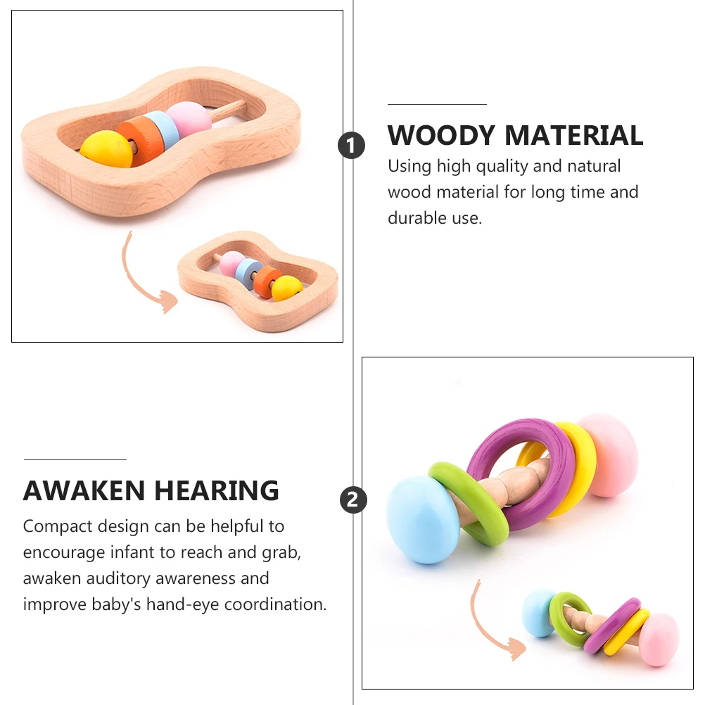 

2 PCS Outdoor Wooden Hand Rattle Infant Music Toys Multi-process Manual Polishing Chewing Funny Handbell Plaything