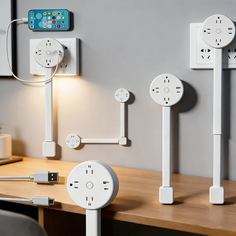 Novo Extensor de Tomada Elétrica Rotativo com Comprimento Ajustável Adaptador de Tomada Multi-Outlet Economizador de Espaço