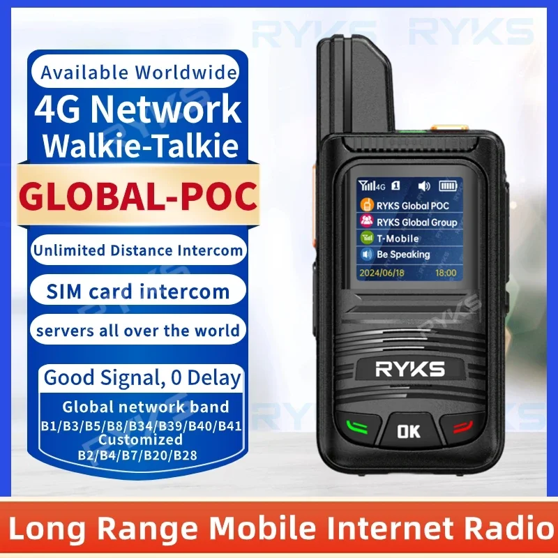 Global-Intercom 4G PoC Walkie talkie Internet radios bidireccionales tarjeta Sim walkie talkie de largo alcance 5000km par GPS jamón