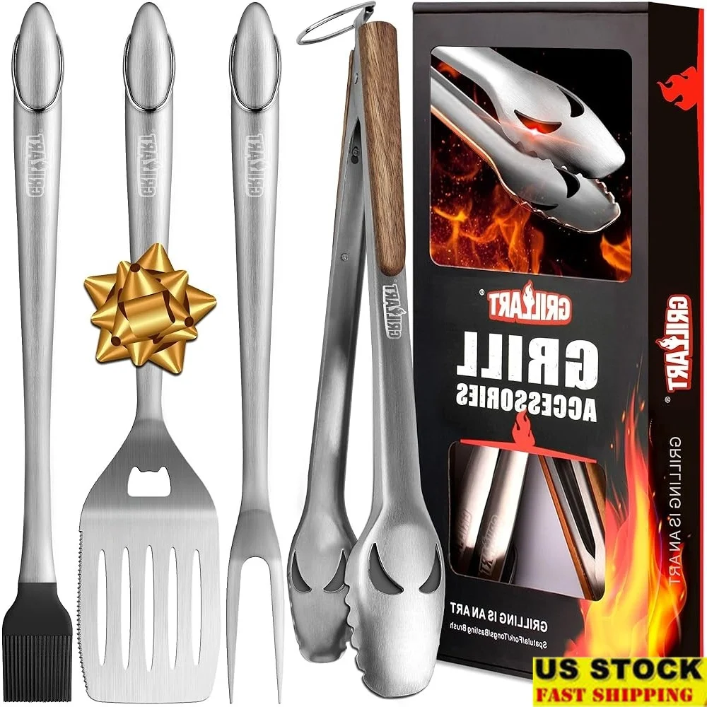 

18Inch BBQ Tools Grill Set Stainless Steel Grilling Accessories Tongs Spatula Fork Brush Outdoor Cooking Barbecue Essentials