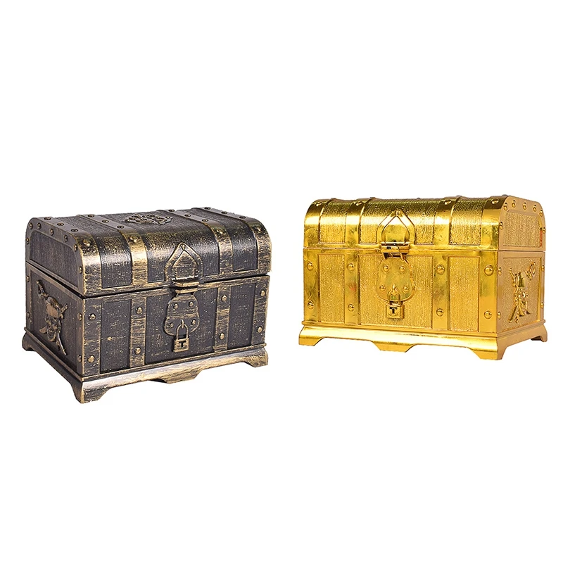 Pirate Treasure Chest decorativo scrigno del tesoro Keepsake portagioie giocattolo di plastica scatole del tesoro decorazioni per feste bronzo di