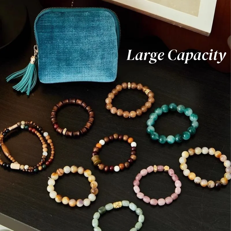 Portable Multi-layer Tassel Jewelry Storage Bag Travel Jade Bracelet Large-capacity Zipper Jewelry Packaging Bag Organizer