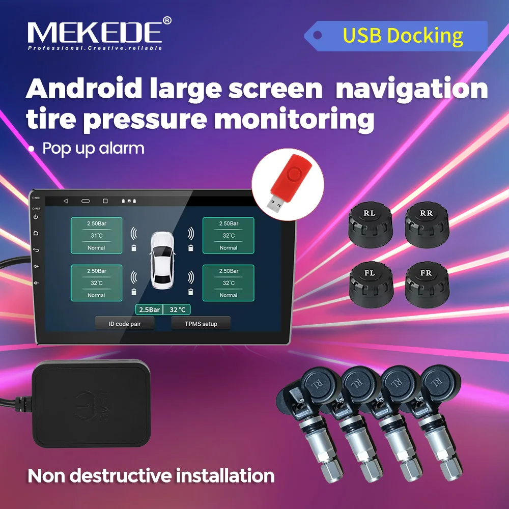 Android Large-screen Navigation Internal / External Car Tire Pressure Detector IPX7 Deep Waterproof Working Principle Diagram