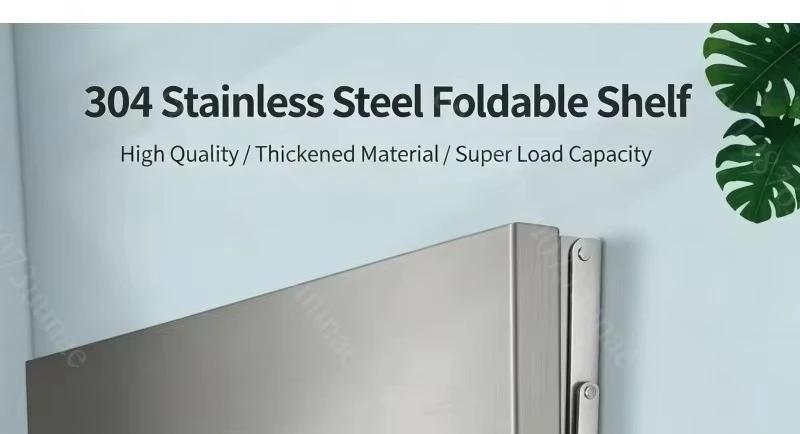 Stainless Steel Foldable Wall Mount Shelf, Single Tier Drilled Kitchen Storage Rack & Household Wall Hanging Organizer