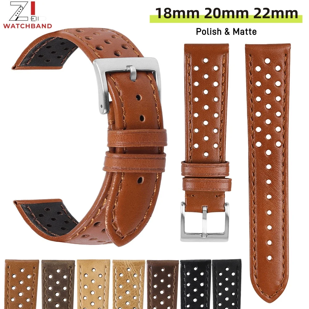 18mm 20mm 22mm Vintage Genuine Leather Strap Universal Cowhide WatchBand Polish & Matte Breathable Bracelet Sport Belt Accessory