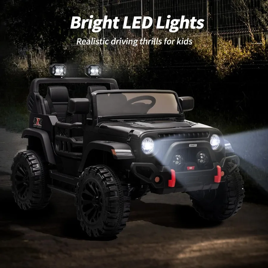 2 Seater Ride on Car Truck 12V Electric Ride on Toy for Big Age 3-8 w/Remote Control- Black