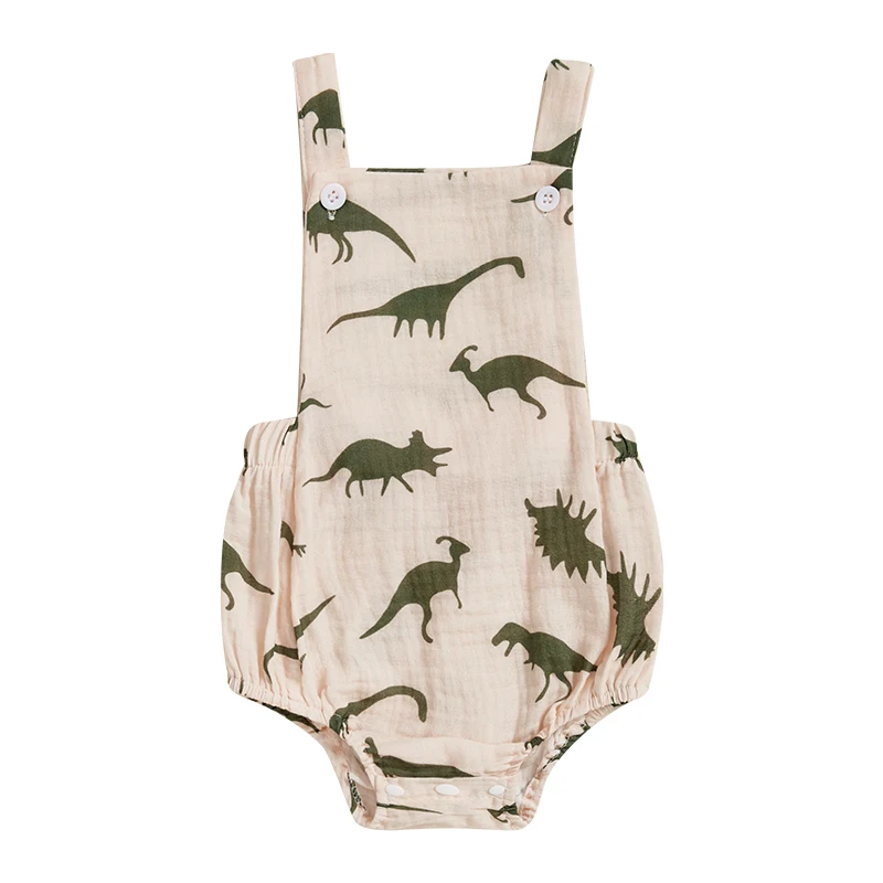 

Baby Boy Summer Casual Jumpsuit Sleeveless Cartoon Dinosaur Print Loose Fit Romper