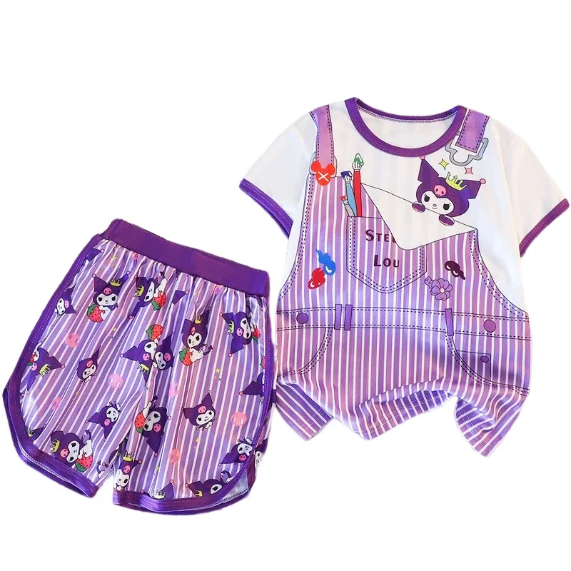 

Kawaii Sanrio Hello Kitty Pajamas Kuromi Cinnamoroll Cute Cartoon Summer Boys Girls Homewear Kids Print Air Conditioning Clothes