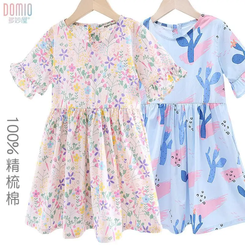 Girls women dress CHILDREN'S cotton silk skirt summer new floral dress Middle and big Children girls chic princess dress