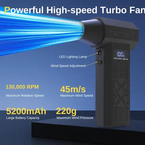 Soprador Elétrico de 120.000 RPM, Secador de Cabelo Portátil Sem Fio, Ferramenta de Limpeza Profunda para Carros/Eletroeletrônicos/Casa