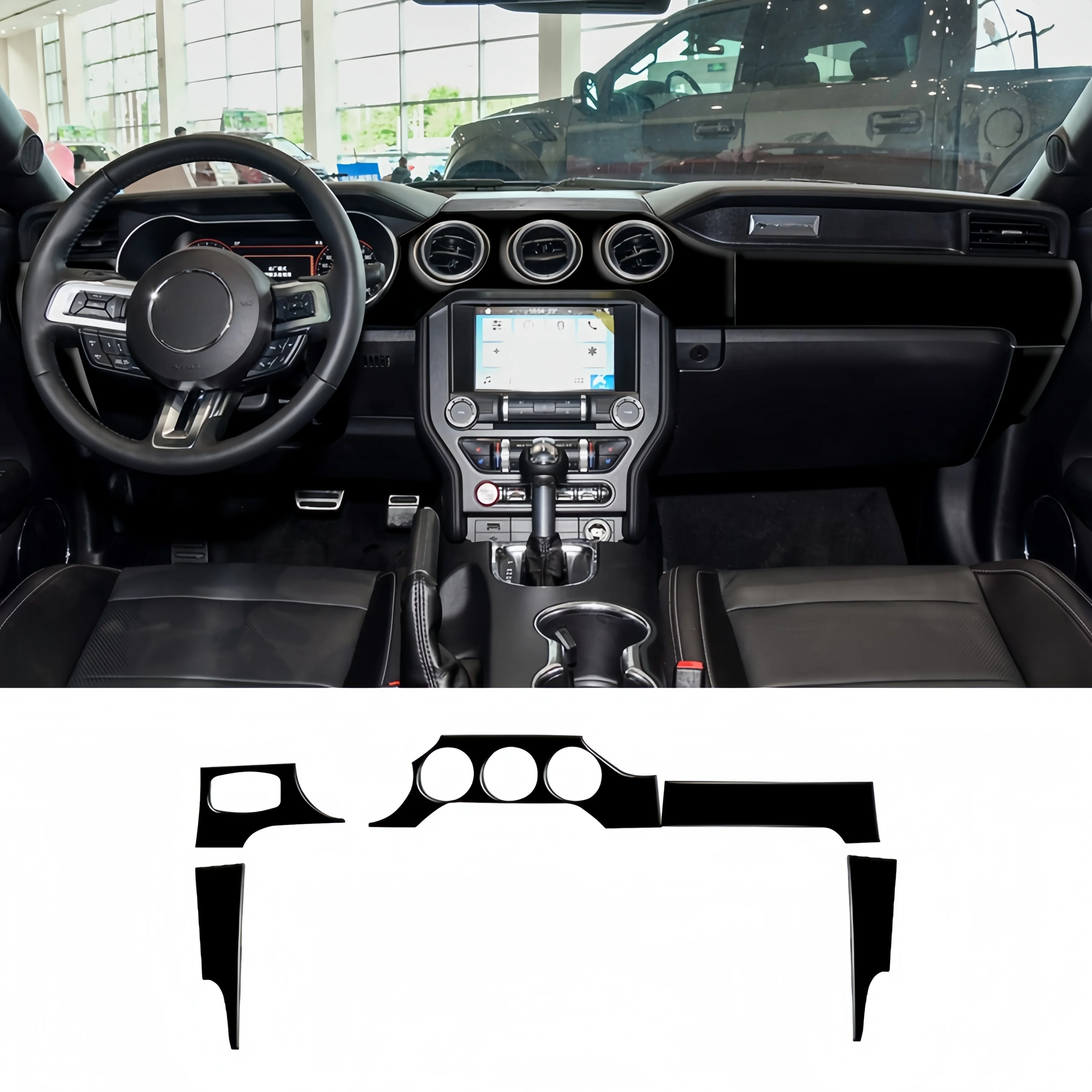 

For Ford Mustang 2015-2020 Piano Black Interior Car Center Console Dashboard Panel Trim Cover Decoration Stickers Auto Zubehör