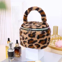 Vintage Women Make up  Storage Box bag Female Portable Leopard Printed Makeup Bag Cosmetic Organizer Container Zipper Handbag