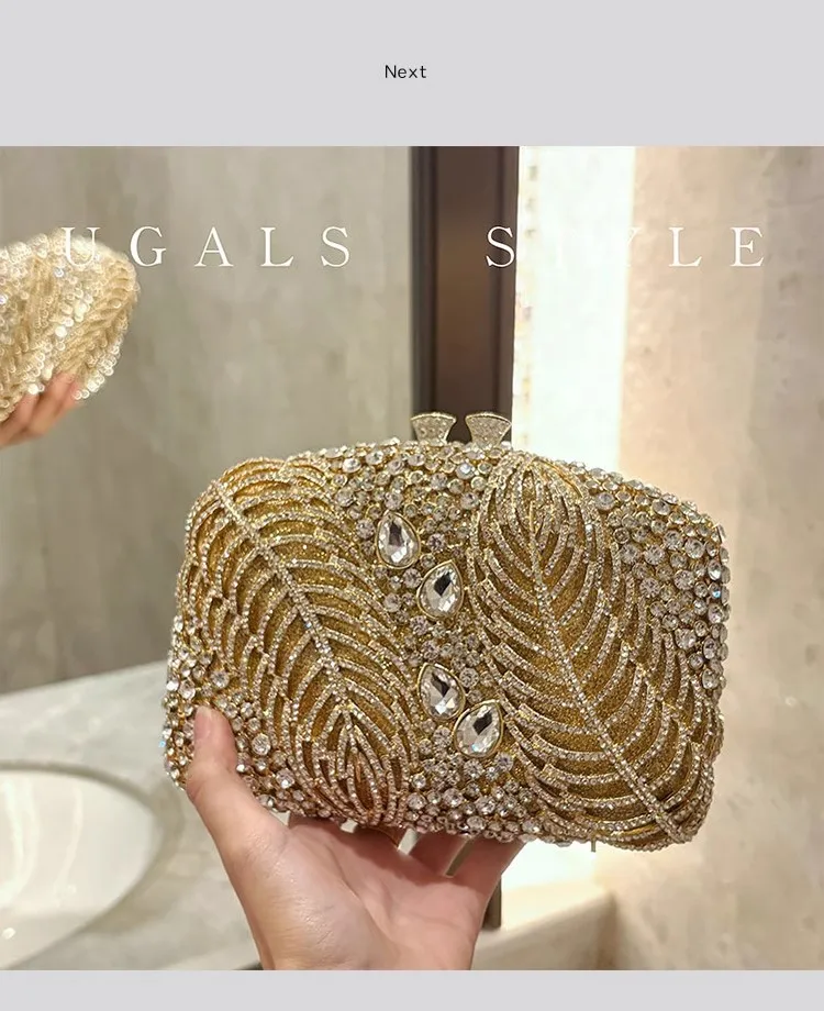 

Fashion Gold Metal Clutch Purse Wedding Party Banquet Bag Women Handbag High Quality Glitter Rhinestones Diamond Evening Bag