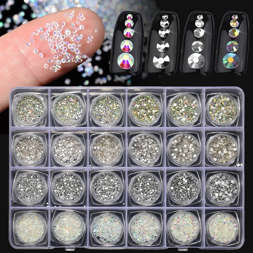 CHUNSHU 24 Grid Nail Art Decorations Mixed Retro Gold Silver Gem Metal Zircon 3D Nail Charms Luxury Planet Diamond Manicure 5