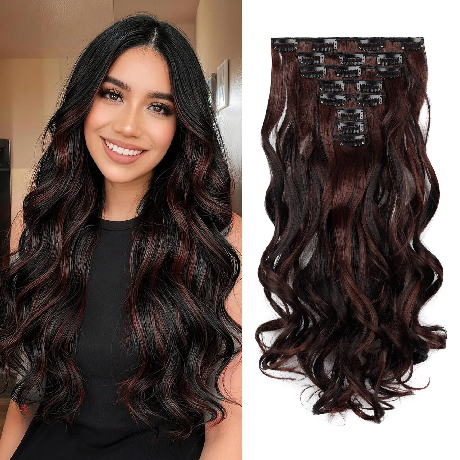 Clip In Hair Extension Curly 24 Inch 8 Pieces Hair Extensions for Women Daily Wear, Work & Casual Styling, Synthetic Hair Pieces