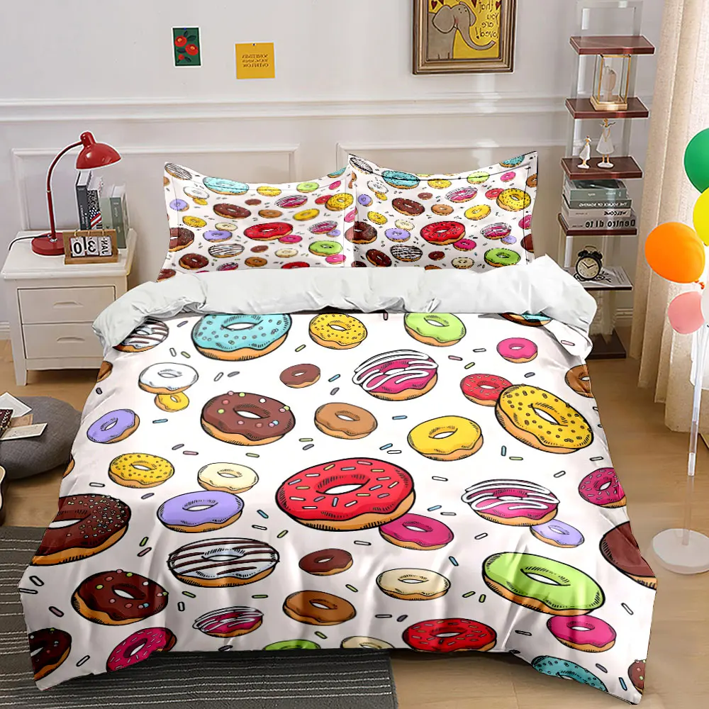 Colorful Donut Pattern Background Print Bedding set 3PC 1 duvet cover 2 pillowcases adult and children bedding set Luxury