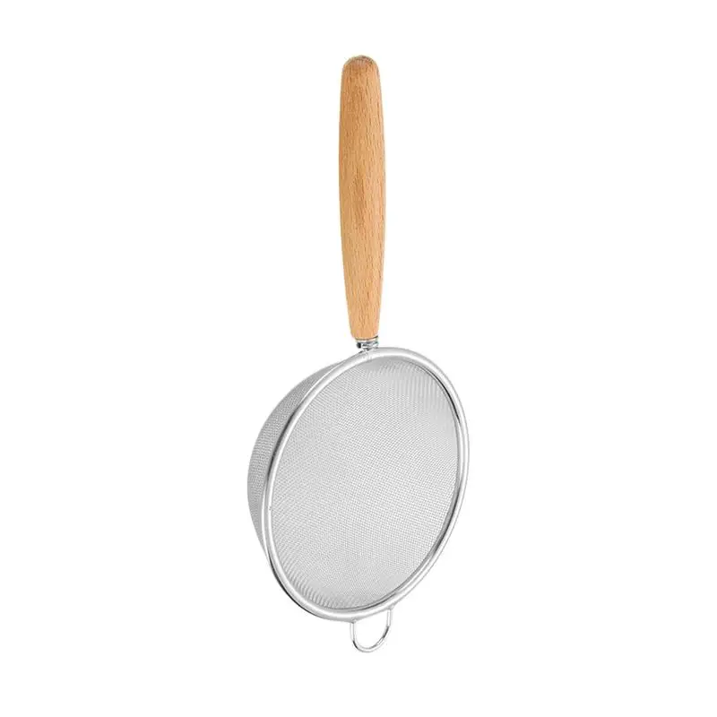 304 Stainless Steel R esidue Filter Spoon Wooden Handle Fine Mesh Colander For Soybean Milk Juice Kitchen Gadget Flour Sieve S/L