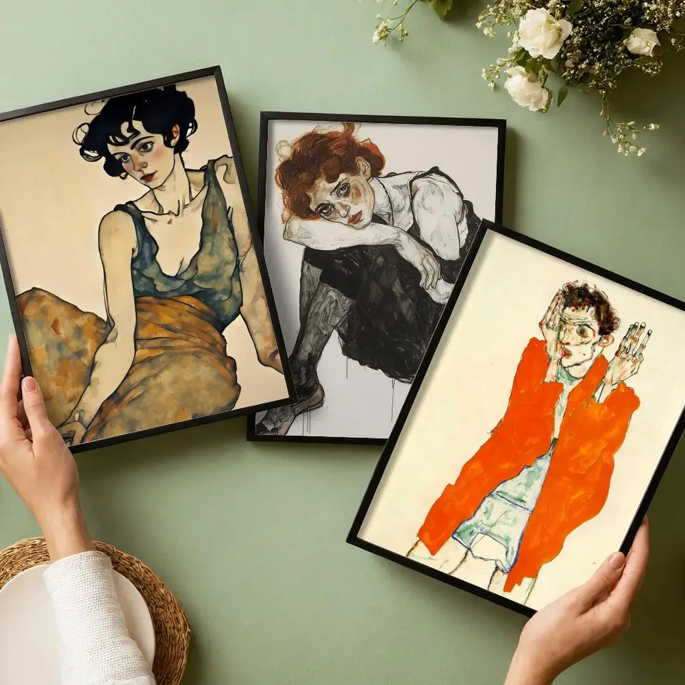 Egon S-Schiele Painting Poster Waterproof Wall Art Sticker for Home Bar Decoration, Self-Adhesive Room Wall Decor Mural