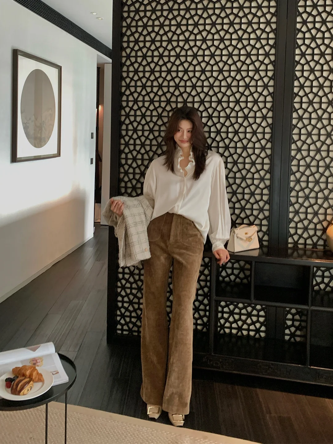 

Женские повседневные брюки Dragon Xier с высокой талией, прямые, осенне-зимние, винтажные, утепленные, свободные, длинные, модель K07