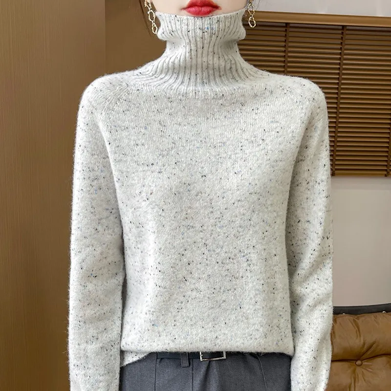 

Thickened Line Of 100% Pure Wool Turtleneck Woolen Sweater Women's Autumn and Winter Loose Slimming Knit Sweater Base