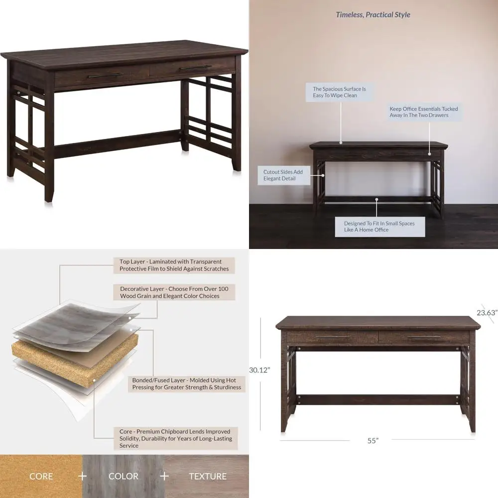 

Contemporary 55 Wood Laptop Desk with Drawers for Home Office and Study