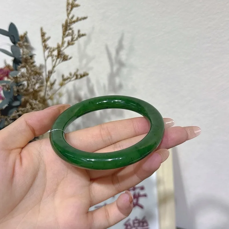 Hotan Jade Bracelet, Round, Bright Green, Auspicious, Slender, Smooth, Fashionable And Versatile