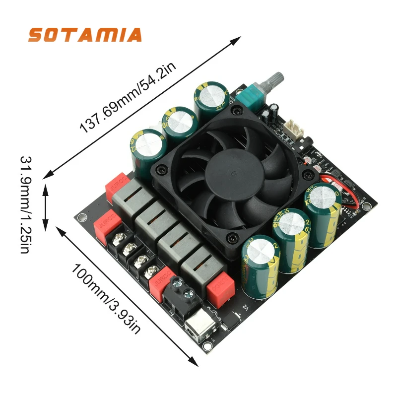 

SOTAMIA 600Wx2 TPA3255 Плата усилителя мощности Стереоусилитель Двухканальный аудиоусилитель Твитер Bass Tone DC18-50V Источник питания