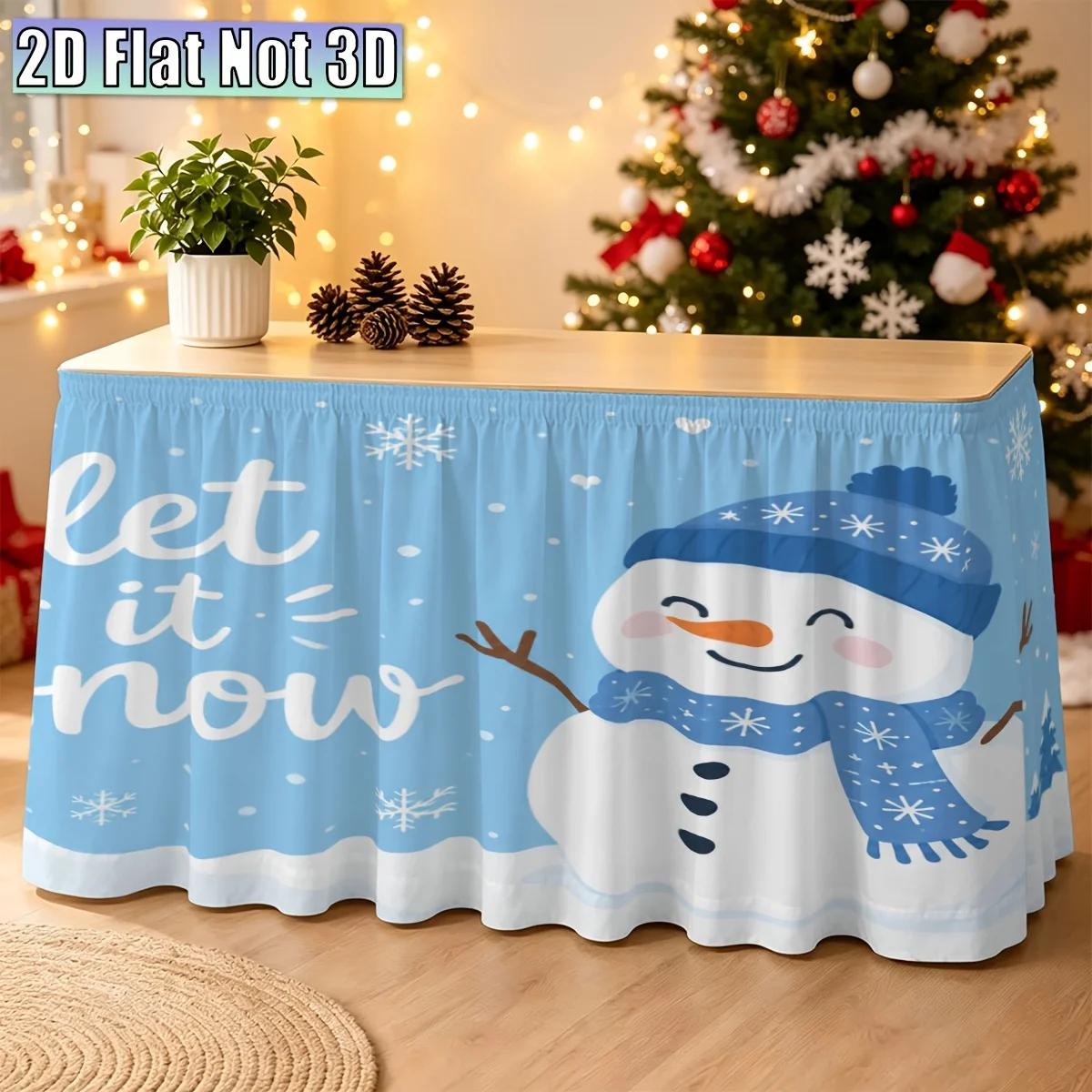 2D flat, JIT, 1pc, Snowman Welcoming Winter, Pattern Party Table Skirt, Christmas Home Decoration
