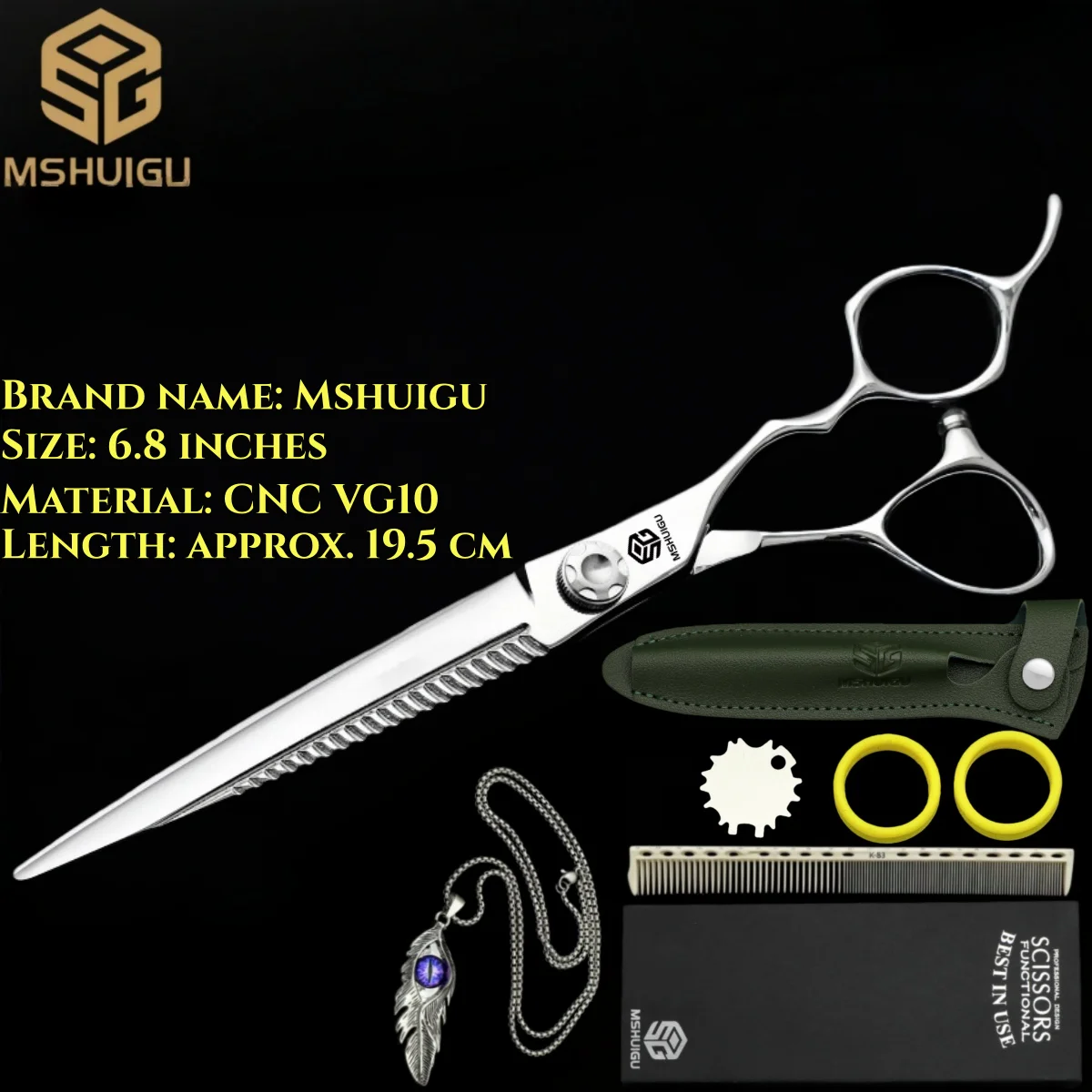 MSHUIGU 6.8 Inch Barber Scissors Professional VG10 Steel Hair Thinning Shears with Double-Sided Teeth for Salon Hairdressing