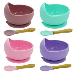 2PCS/Set Silicone Baby Feeding Bowl Tableware for Kids Waterproof Suction Bowl With Spoon Children Dishes Kitchenware Baby Stuff