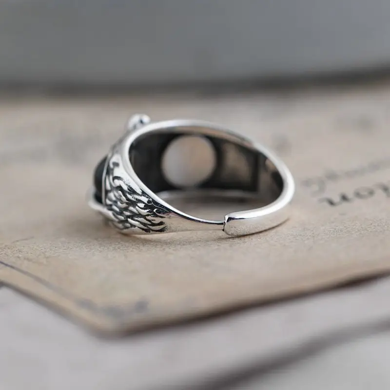 Retro animal opening adjustable blue eyed owl ring for couples image 2