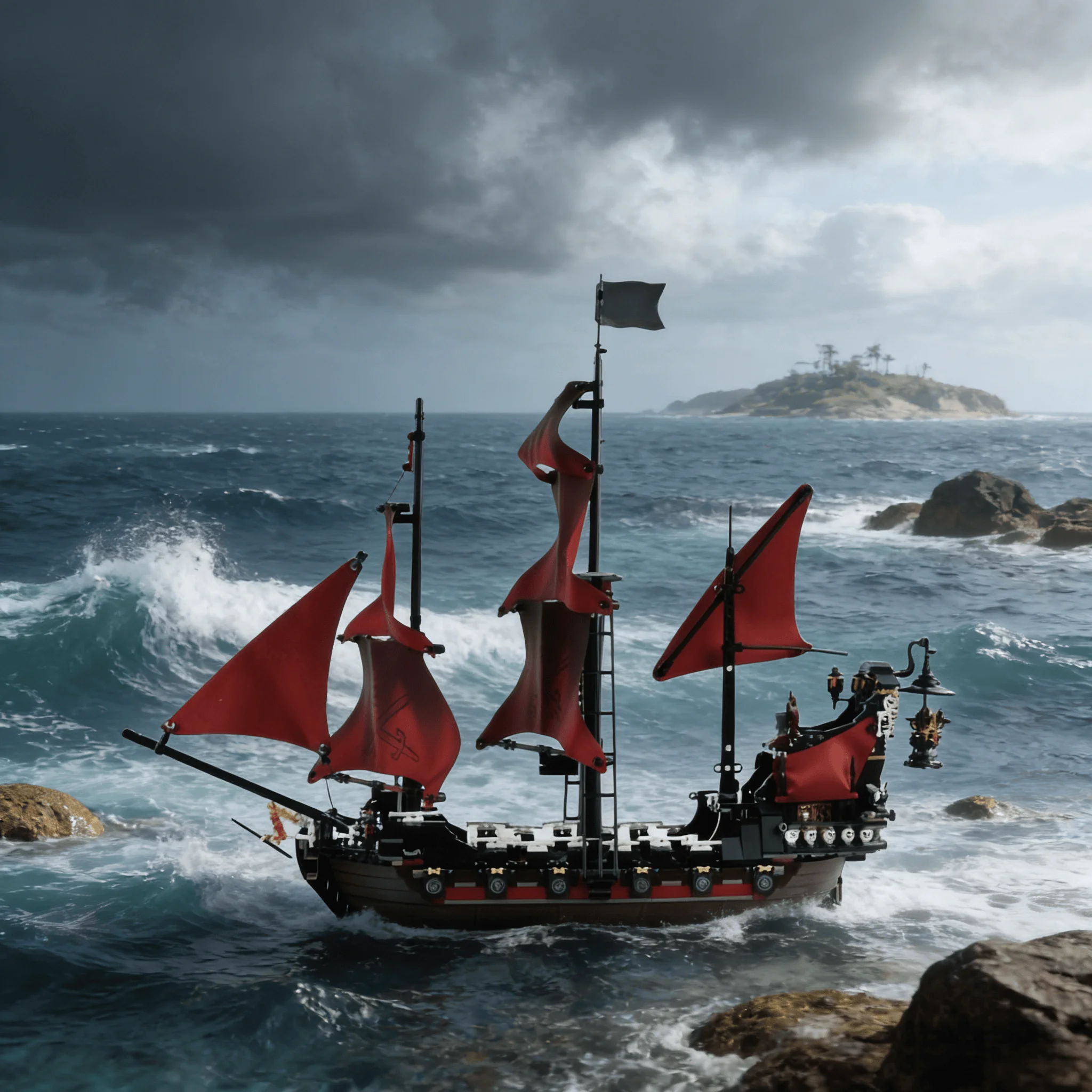 MOC Creative Pirates Red Ship Revenge ship Building Block Bricks Kid Christmas Toy