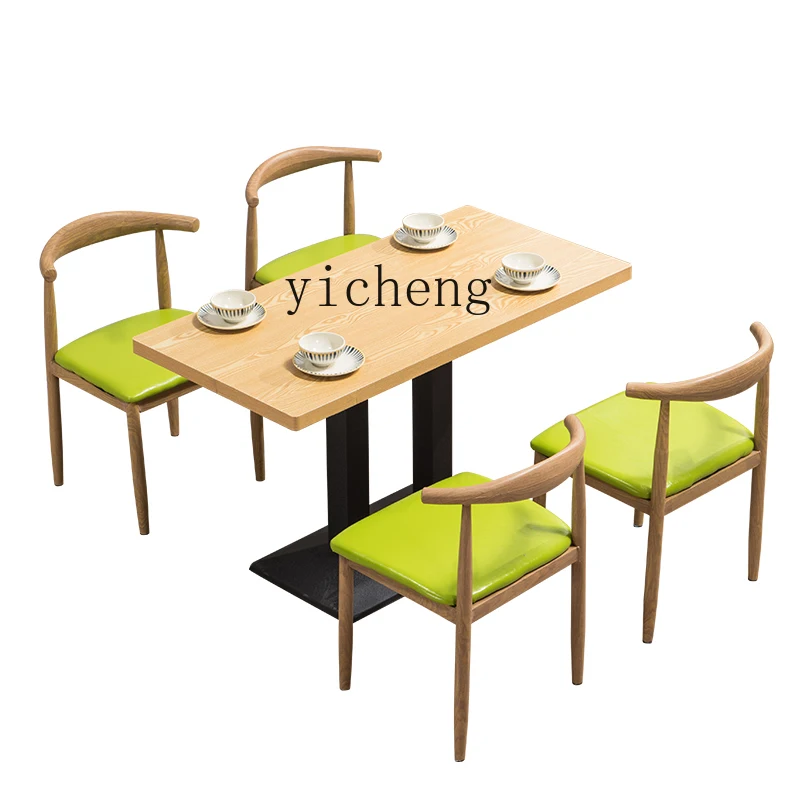 

ZF Fast Food Table and Chair Combination Simple Imitation Solid Wood Iron Ox Horn Chair Commercial Catering