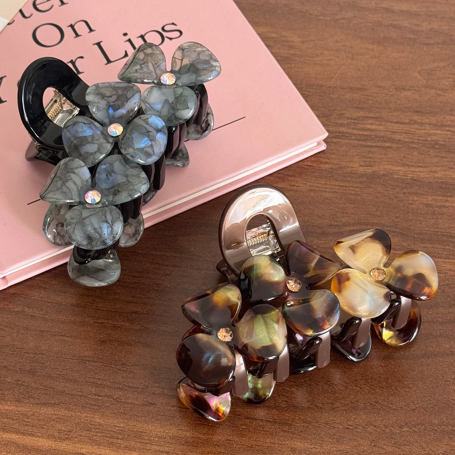 الكورية الجديدة الرائعة ثلاثية الأبعاد الراين مرصع زهرة مشبك شعر موضة لطيف خلات عالية بونتاليل القرش كليب