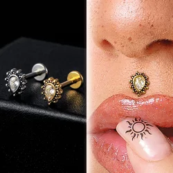 Giga 16g Surgical Steel Lip Labret Piercing Crystal Lip Stud Helix Tragus Conch Cartilage Earrings 6/8mm Nose Rings for Women