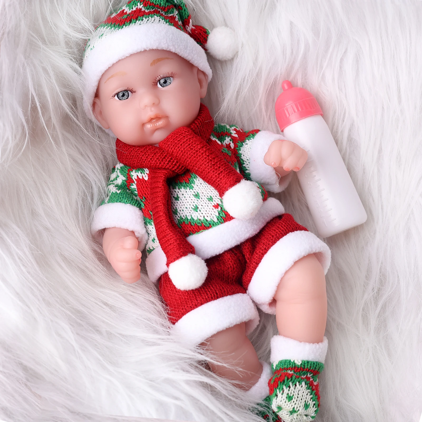 Bonecas reborn realistas, 11 polegadas, 28cm, fofas, lindas, cachecol de natal, luvas, laváveis, à prova d'água, corpo inteiro, vinil, bebê, presente para crianças
