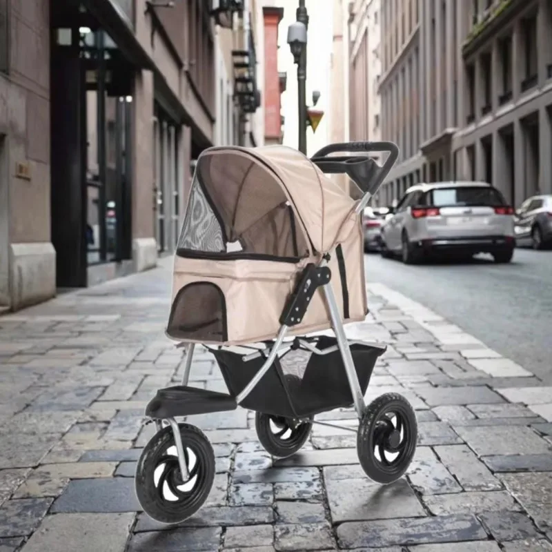 12 Inch EVA Wheels Pet Cart Pink Foldable 600D Oxford Fabric High-Strength Nylon Mesh Anti-Scratch Breathable for Cat