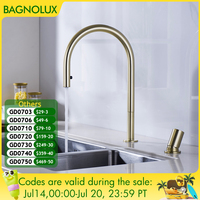 Brushed Gold Kitchen Faucet Invisible Pull Out Spray Mixer Double Hole Single Handle Solid Brass Hot and Cold Separate Sink Tap