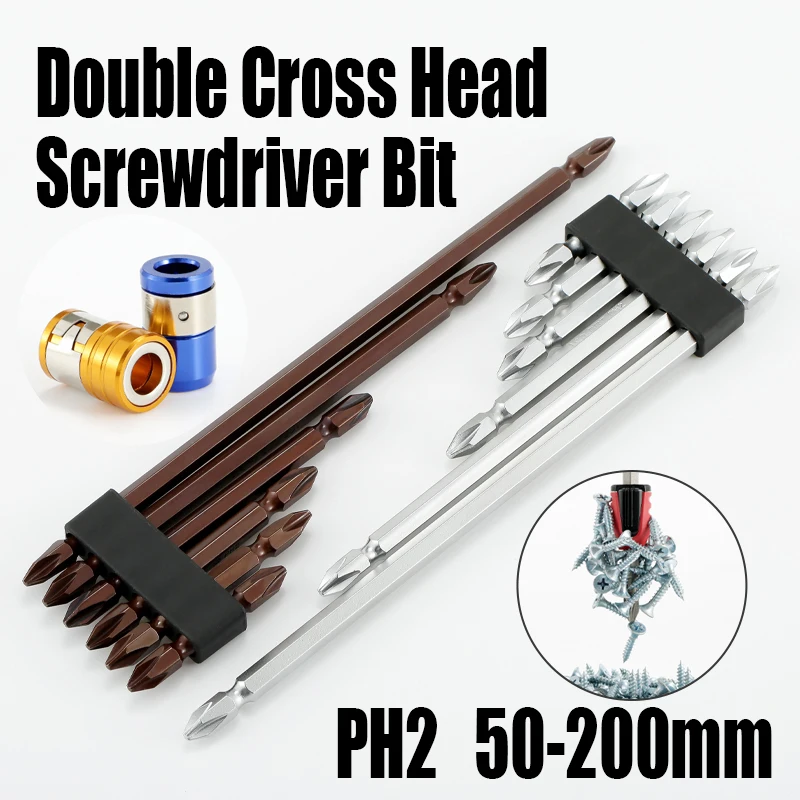 

1PCS PH2 50-200mm Double Cross Head Screwdriver Bit Magnetic S2/S3 Steel Electric Screwdriver Bit Phillips Screw Driver Tool